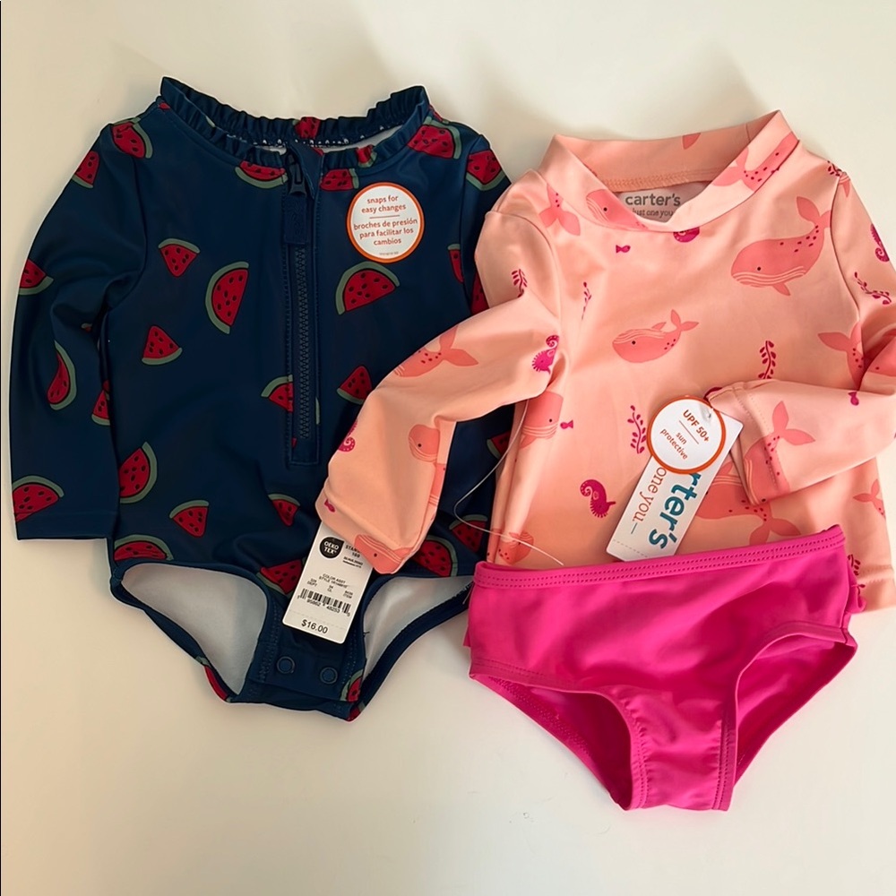 NWT LOT! 2 3M Bathing Suits for Girls with Rash Guard